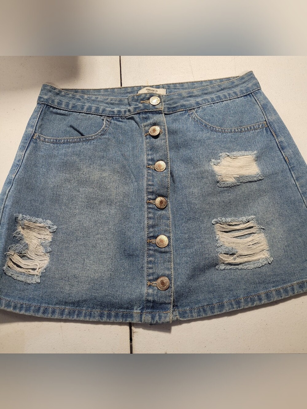 Forever 21 Distressed Denim Mini Skirt in Blue Size Large